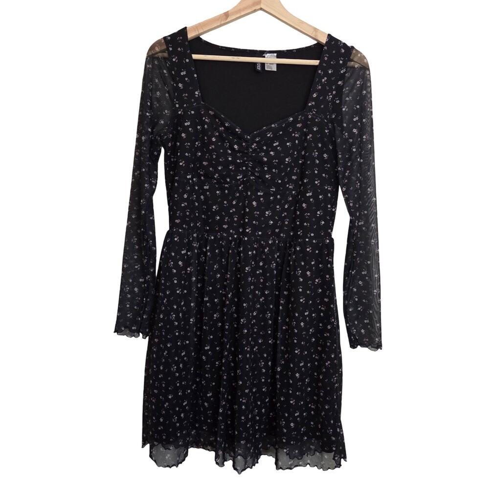 H&M | Long Sheer Sleeve Ditsy Floral Whimsigoth Fairy Goth Wednesday Dress